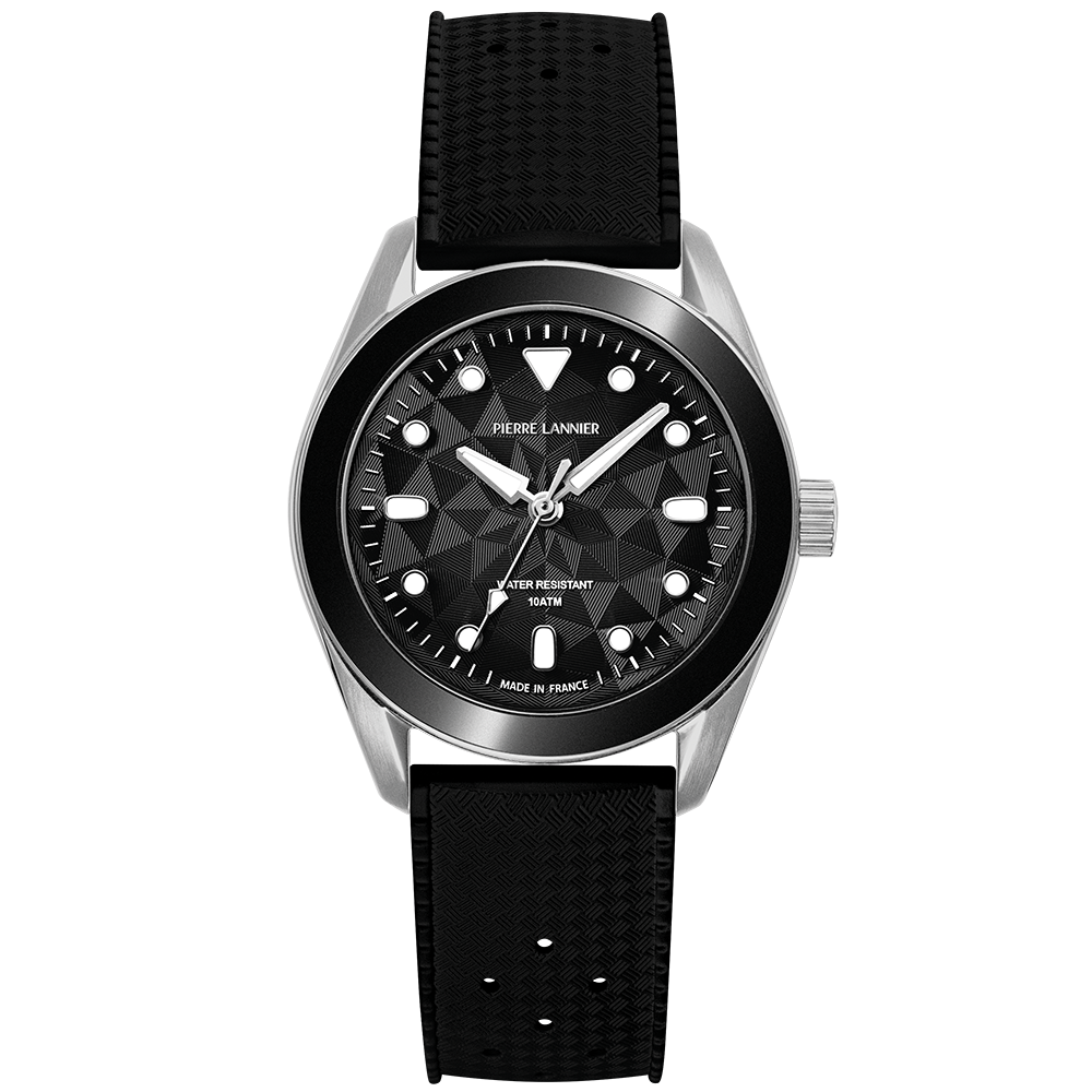 Montre mixte Pierre Lannier BORA 207K133 – cadran noir bracelet caoutchouc noir – vue de face