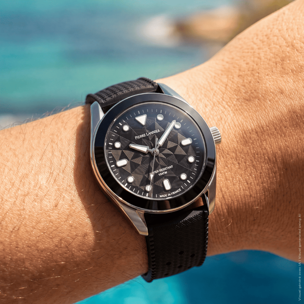 Montre mixte Pierre Lannier BORA 207K133 – cadran noir bracelet caoutchouc noir – vue 2