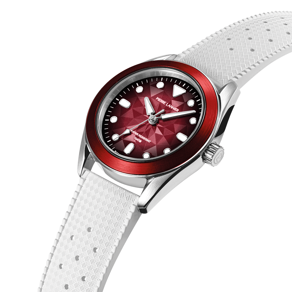 Montre mixte Pierre Lannier BORA 207K151 – cadran bordeaux bracelet caoutchouc blanc – vue 4