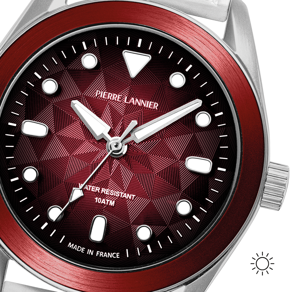Montre mixte Pierre Lannier BORA 207K151 – cadran bordeaux bracelet caoutchouc blanc – vue 5