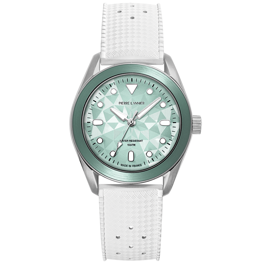 Montre mixte Pierre Lannier BORA 207K171 – cadran vert bracelet caoutchouc blanc – vue de face