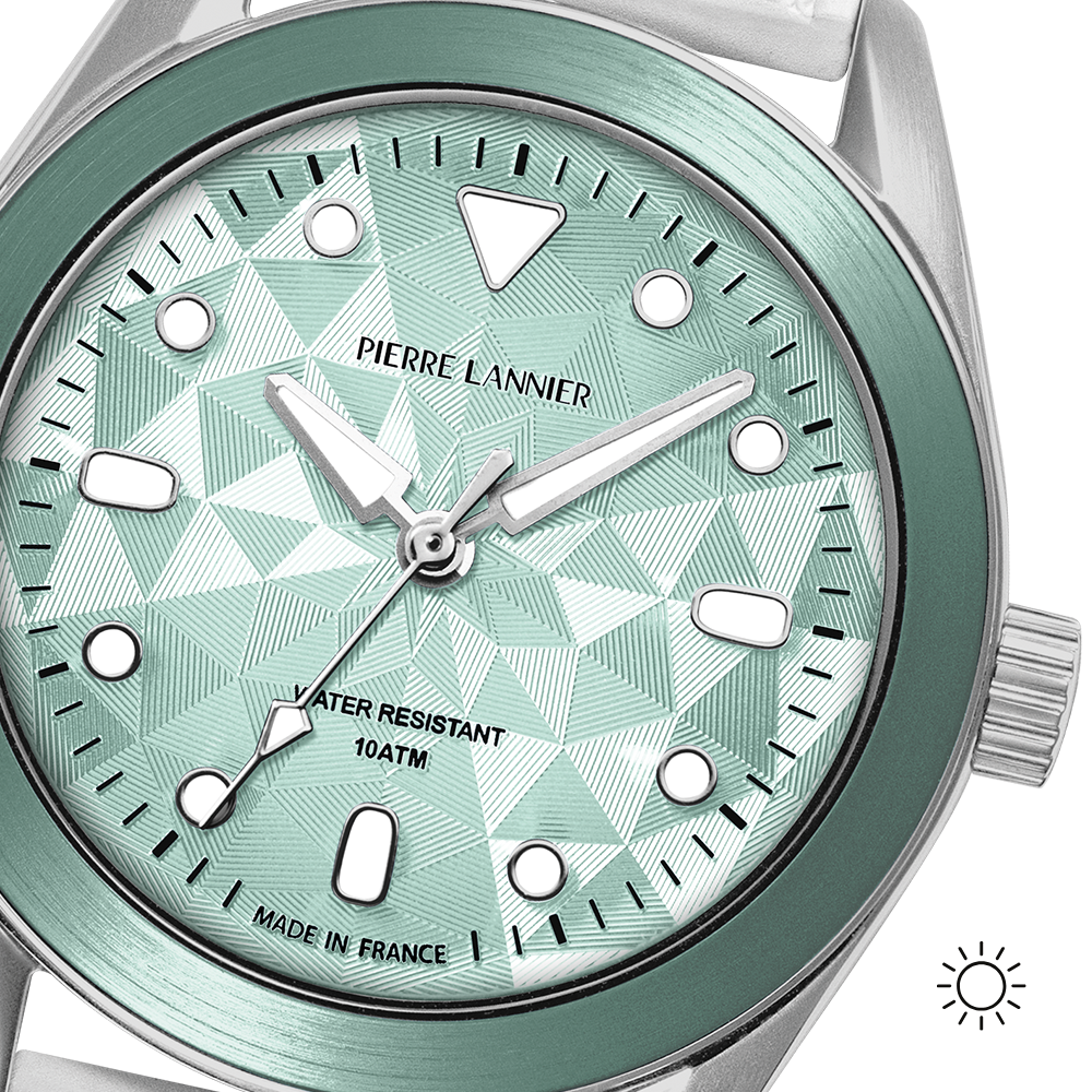 Montre mixte Pierre Lannier BORA 207K171 – cadran vert bracelet caoutchouc blanc – vue 5