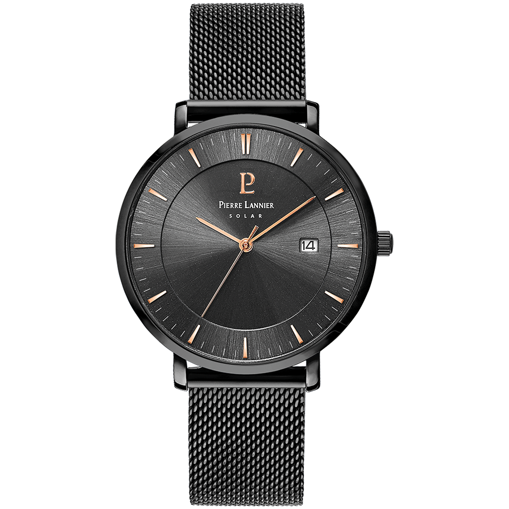 Pierre Lannier INTI herenhorloge zwarte kast Milanese stalen band 209G439