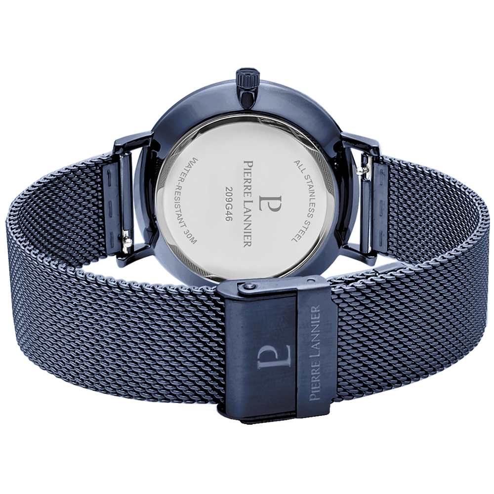 Blå solstråleskive, roseguldfarvede visere, tidløs bezel Pierre Lannier 209G469