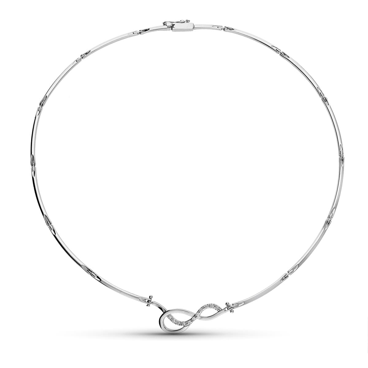 Collar Oro Blanco 18K Estampado Circonitas