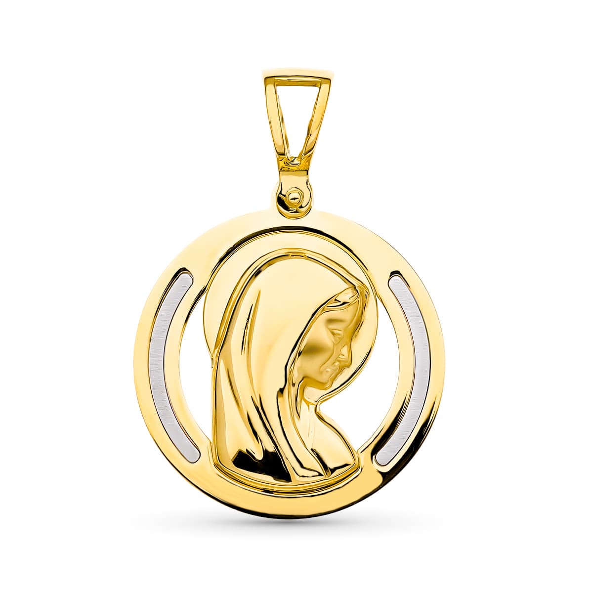 Medalla Oro Bicolor 18K Virgen Niña Bicolor 19 mm