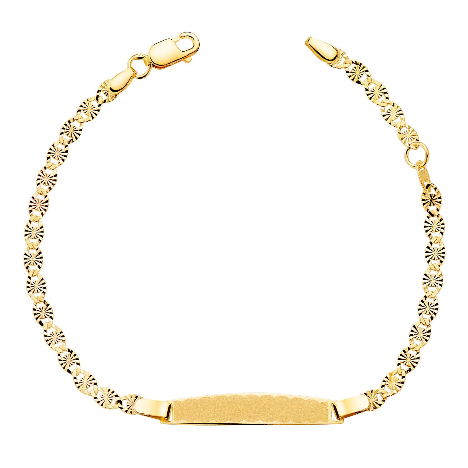 Gourmette en Or Jaune Diamantéesolide 18K Plaque 2,8MM : 25X4MM Longueur 14,5 2 Cm
