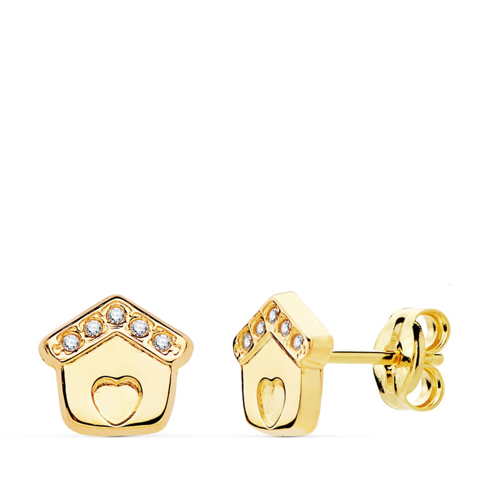 Boucles d'oreilles Or Jaune 18K Casita Zircon 7X7 mm Fermoir Poussettes Papillon