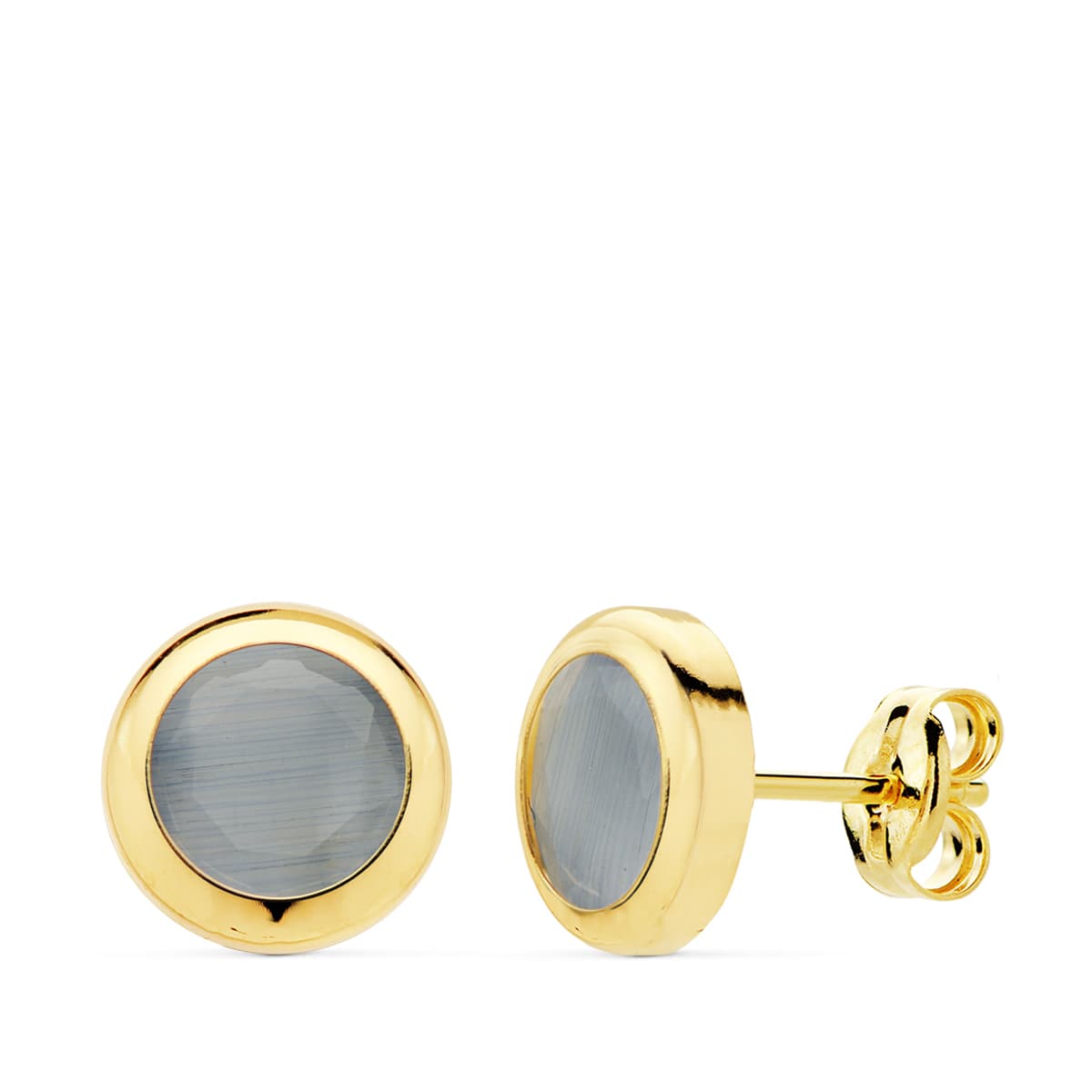 Boucles d'oreilles Chaton Pierre Bleue Or Jaune 18K 85 mm Fermoir Poussettes Papillon