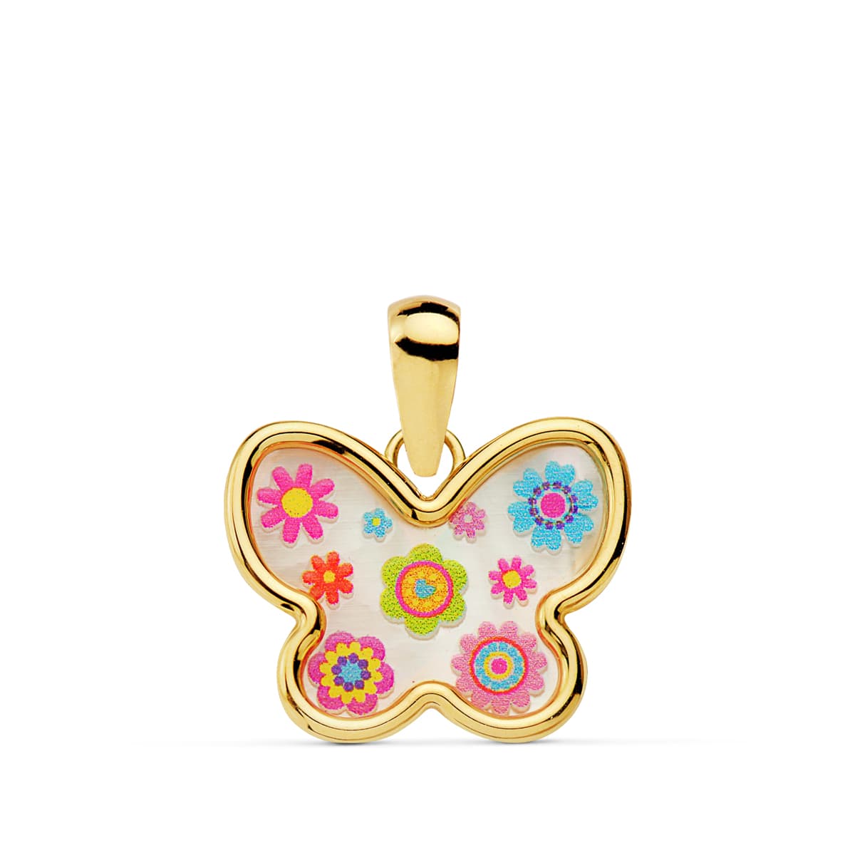 Pendentif Or Jaune 18K Papillon Couleurs Nacar 14X11 mm