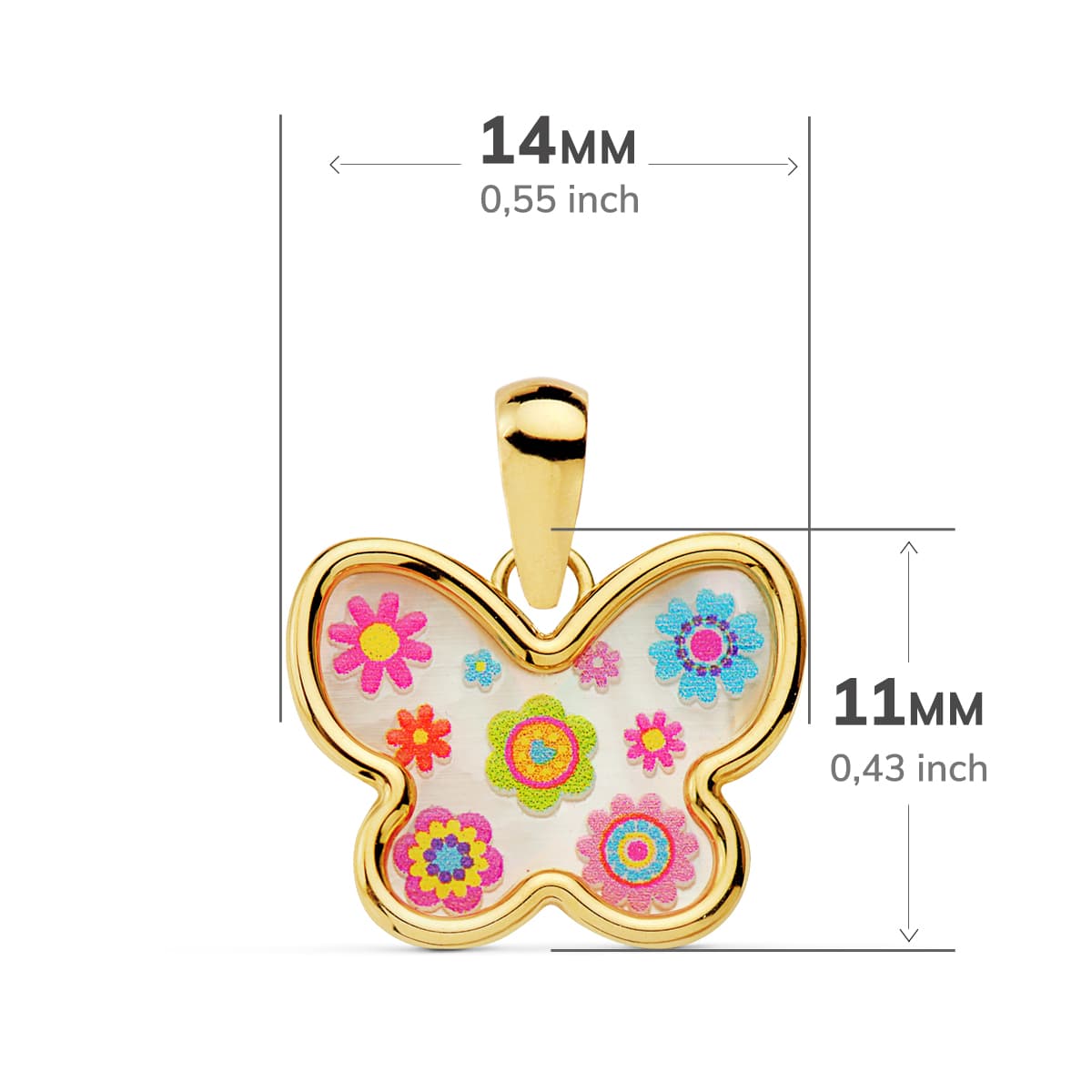 Pendentif Or Jaune 18K Papillon Couleurs Nacar 14X11 mm