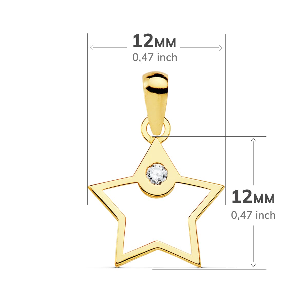 Pendentif Or Jaune 18K Étoile Zircone 12X12 mm