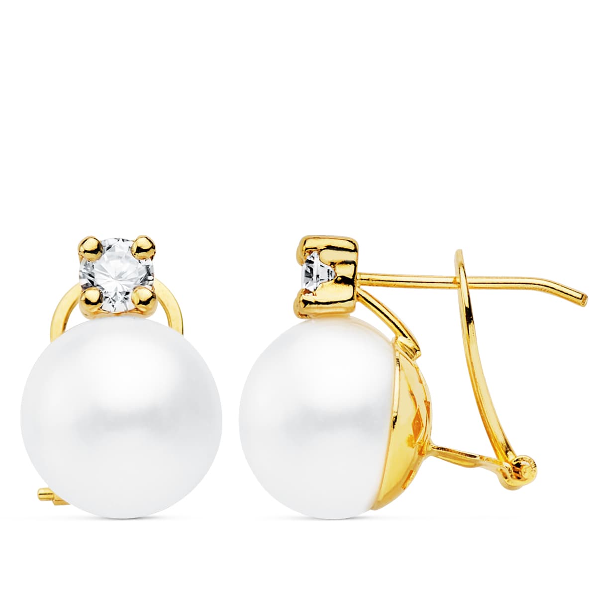 Pendientes Perlas y Garra Oro Amarillo 18K 15X11 mm Cierre Omega