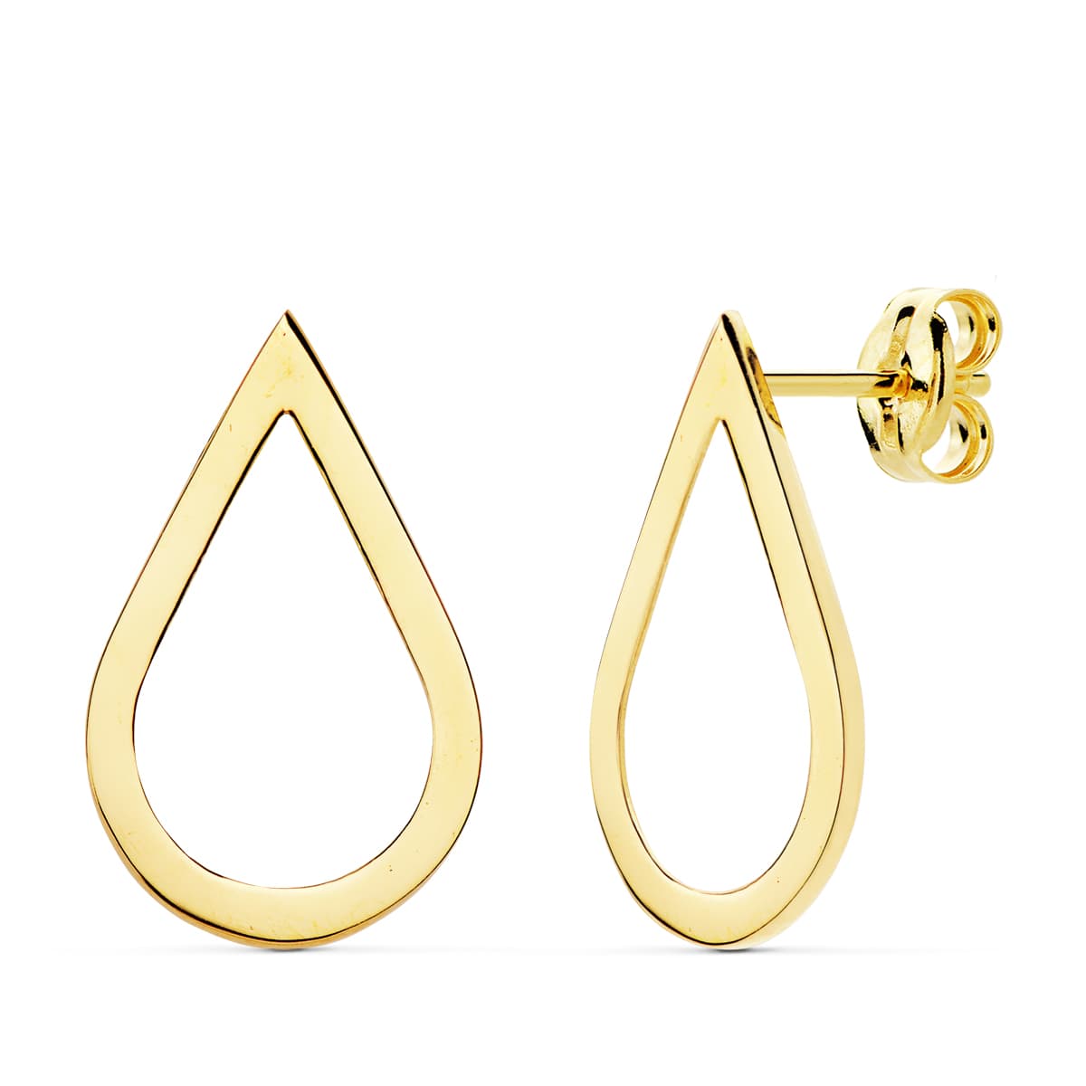 Boucles d'oreilles Gouttes Lisses Or Jaune 18K 18X10 mm Fermoir Poussettes Papillon