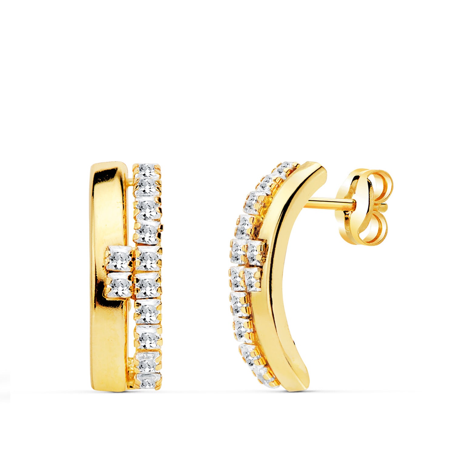 Boucles d'oreilles Or Jaune 18K avec Bandes de Zircone 14X45 mm Fermoir Poussettes Papillon
