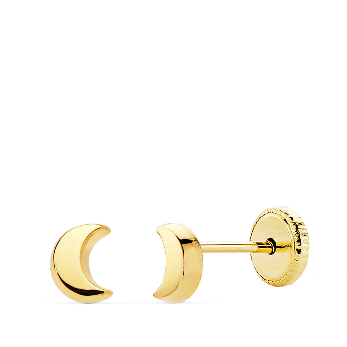 Pendientes Luna Lisa Oro Amarillo 18K 4.5X3.5 mm Cierre Rosca
