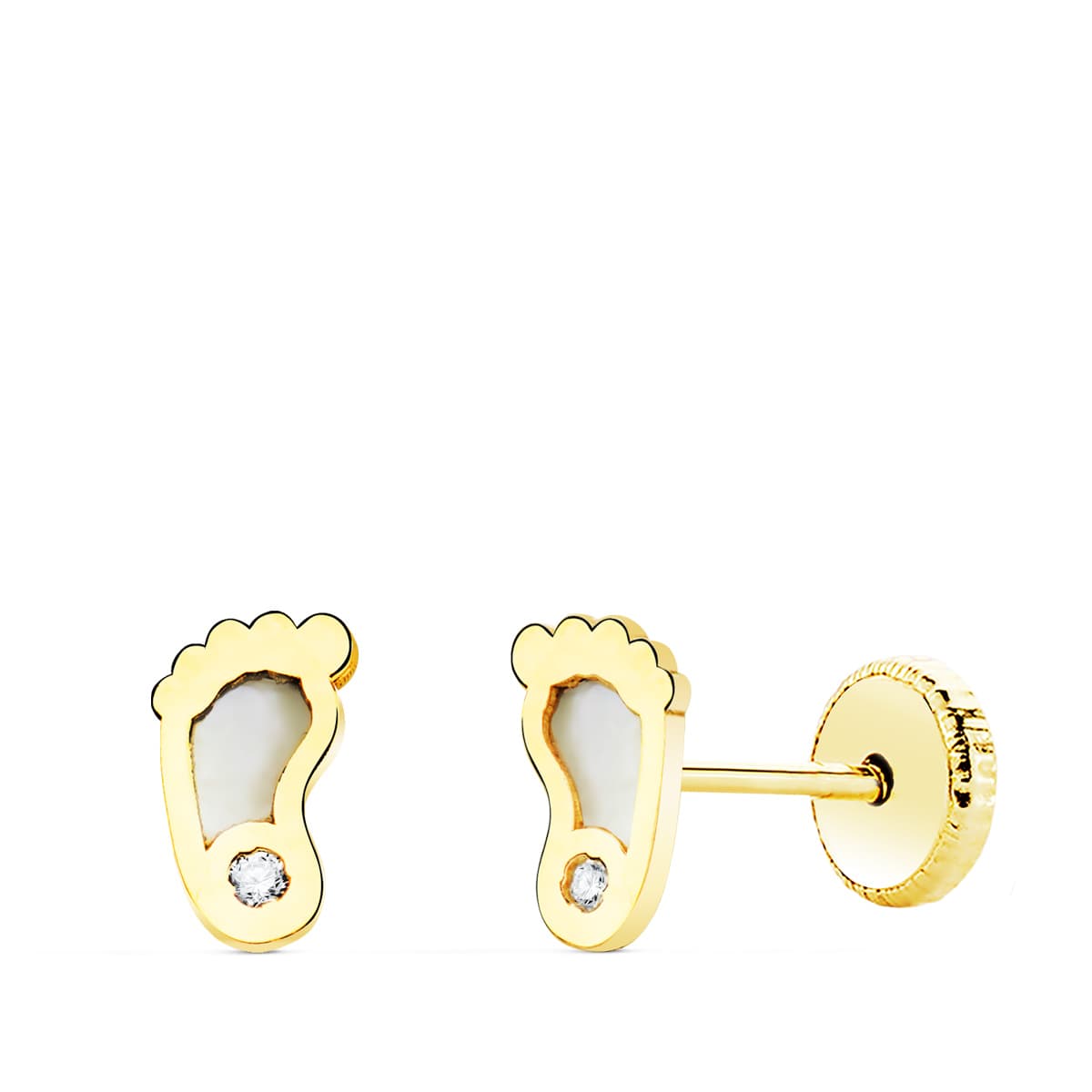 18K Boucles d'oreilles Or Jaune Pieds avec Nacre 6 X 3.5 mm Fermoir à Vis