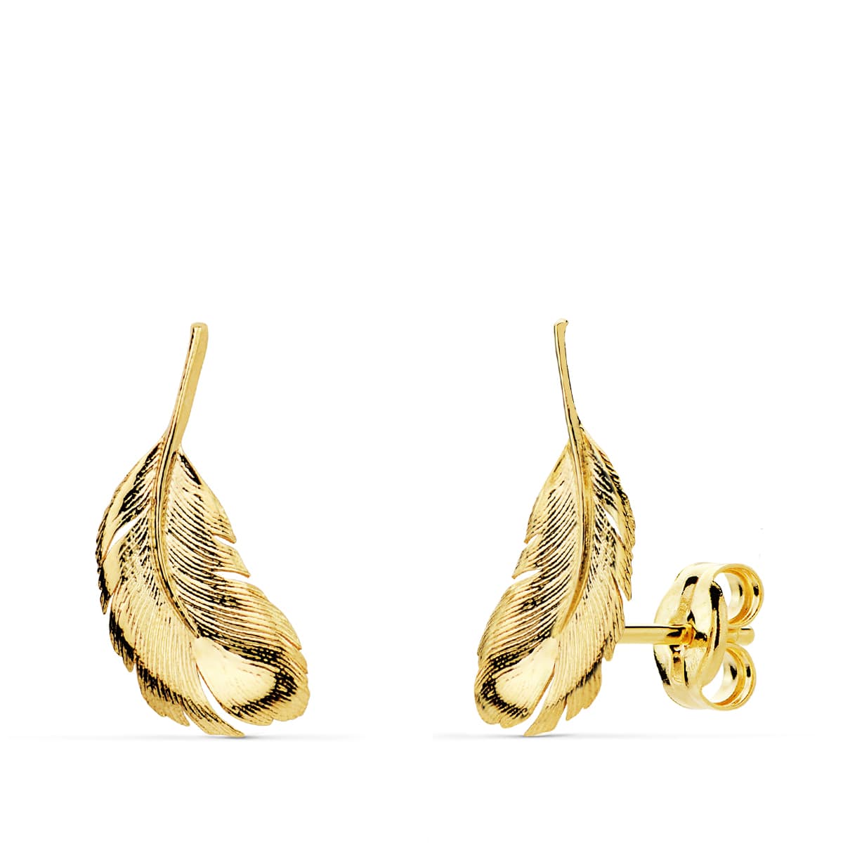 Boucles d'oreilles Or Jaune 18K Plumes 16X7 mm Fermoir Poussettes Papillon