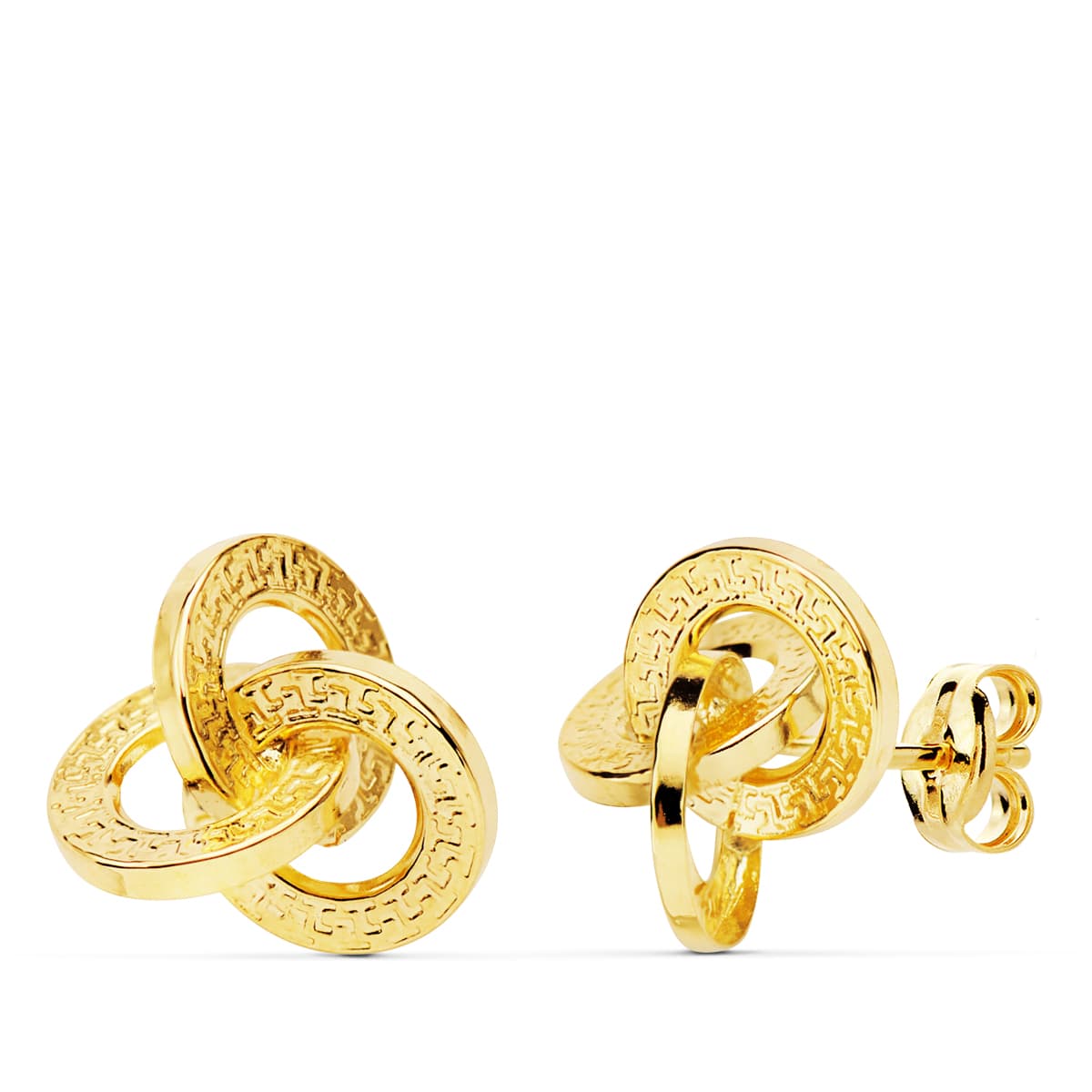 18K gul guld knude øreringe 12 X 12 mm push lås