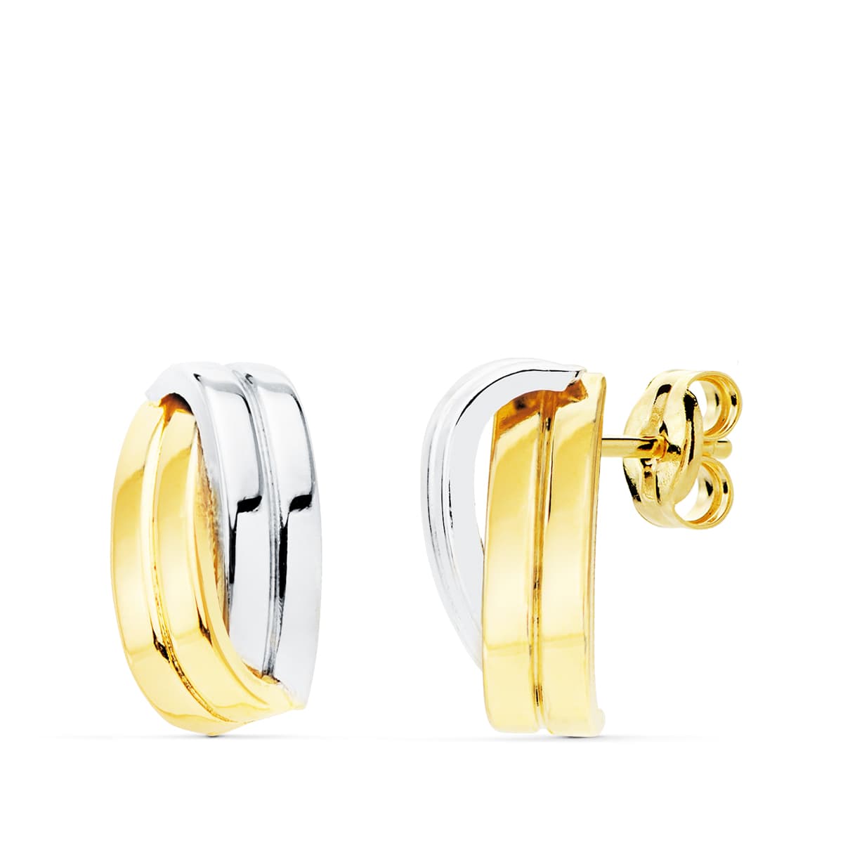 Pendientes Oro Bicolor 18K Bandas 13 X 7 Mm. Cierre de mariposa.