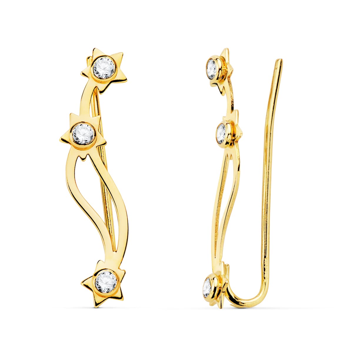 Boucles d'oreilles Escalade en Or Jaune 18K avec Zircone Étoile Fermoir Poussettes Papillon