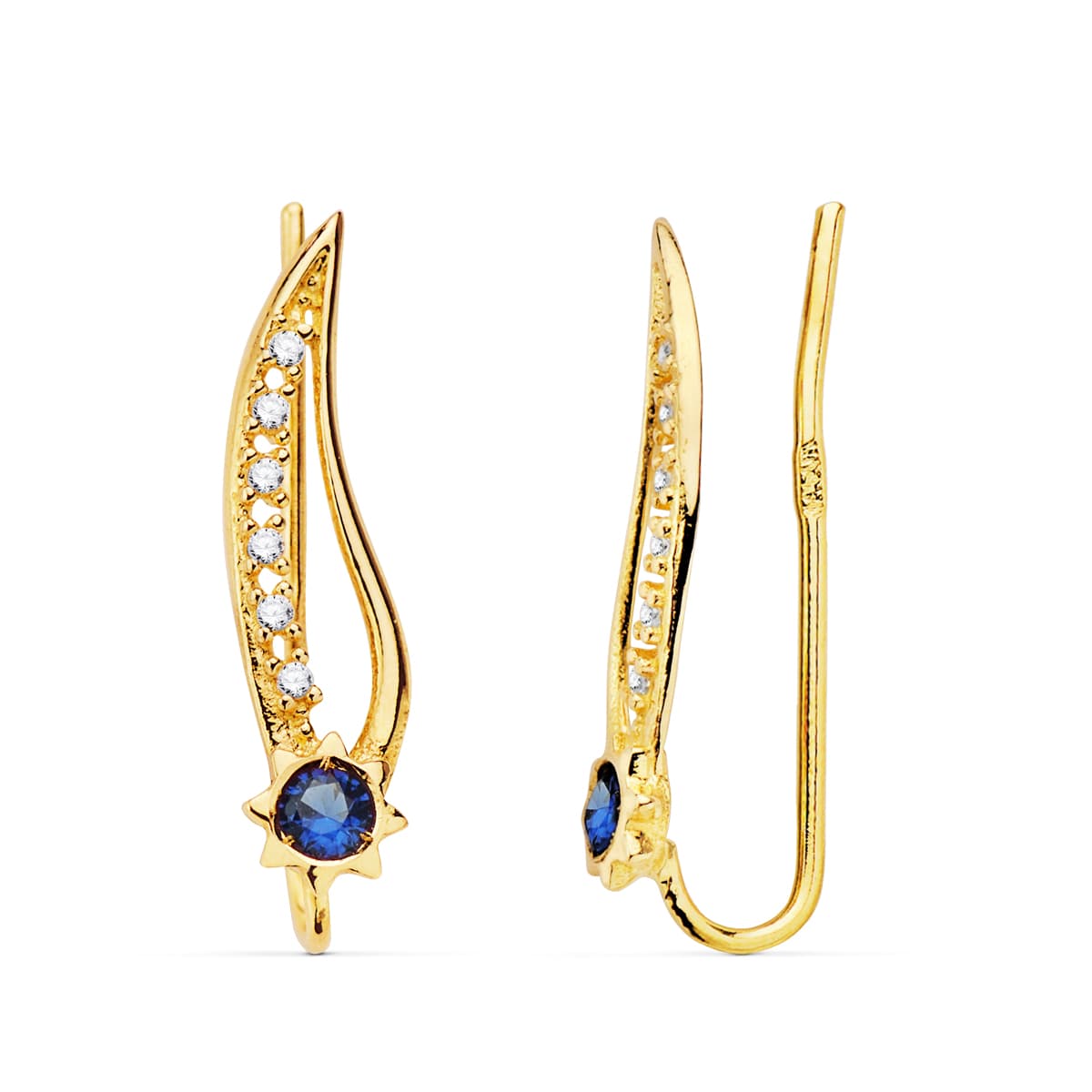 Boucles d'oreilles Or Jaune 18K Grimpeurs 19X5 mm Zirconies-soleils