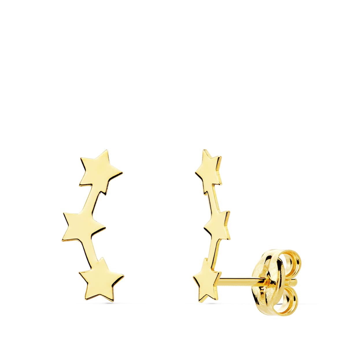 Boucles d'oreilles Or Jaune 18K Grimpeurs 12X3 mm Étoiles Fermoir Poussettes Papillon
