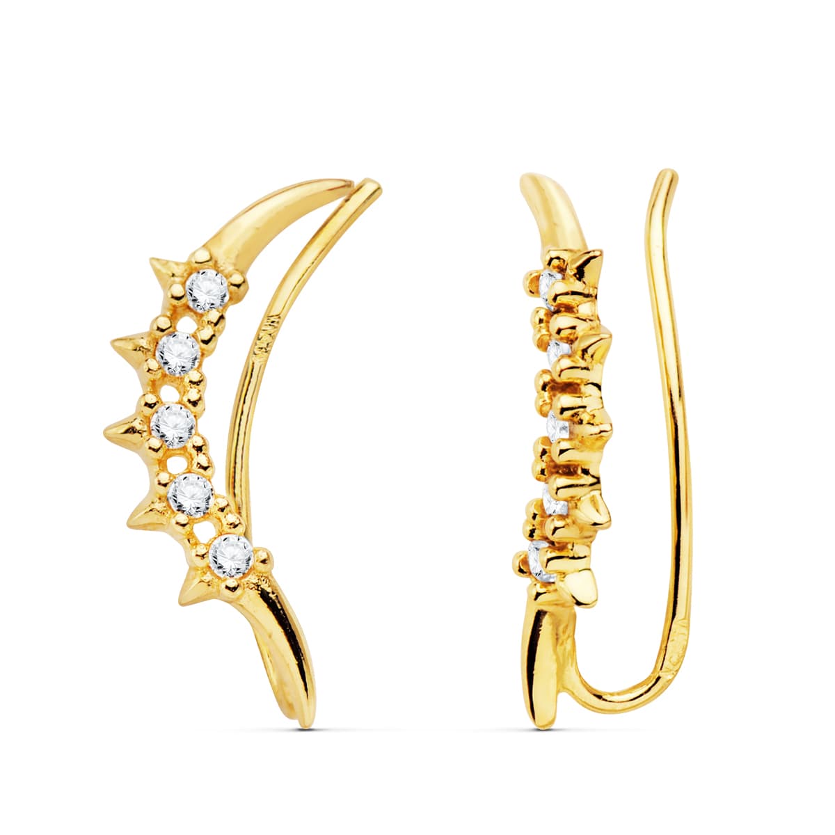 Boucles d'oreilles Or Jaune 18K Grimpeurs 17X35 mm Étoiles