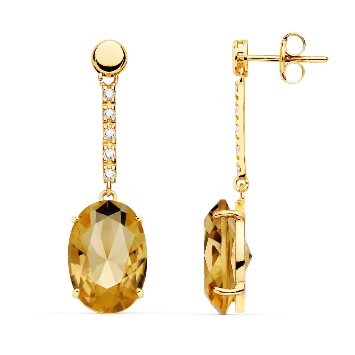 Pendientes Oro 18K Circonitas Cierre Mariposa 35X10MM
