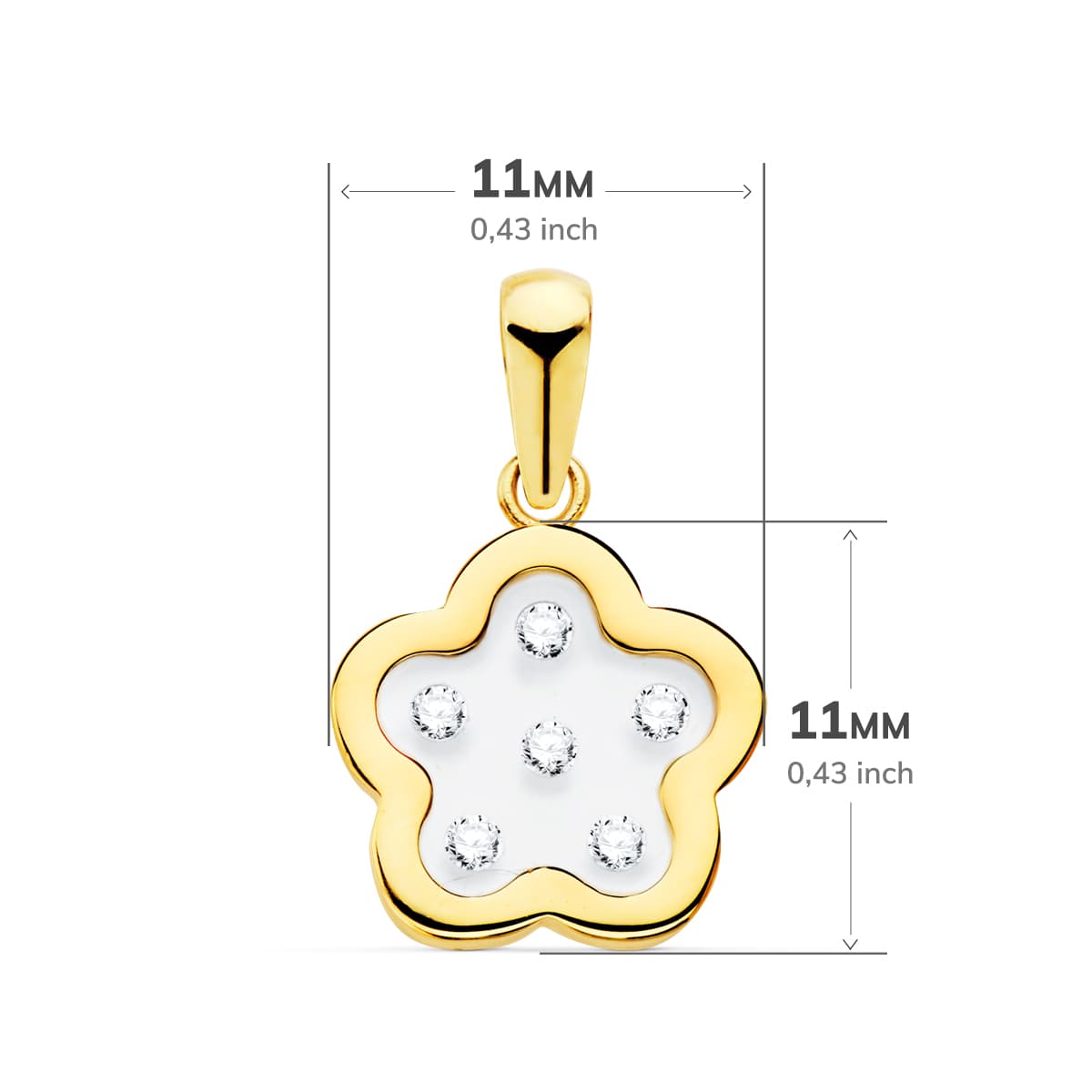 18K Pendentif Or Jaune Fleur Airshine Transparent avec Zircons 11 X 11 mm