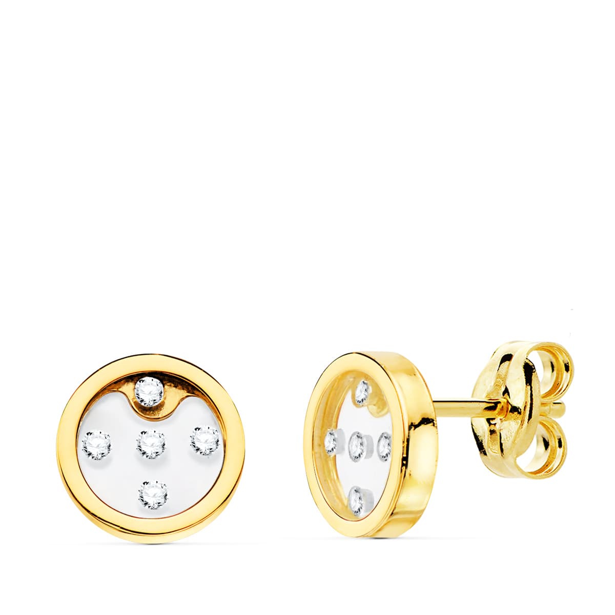 18K Boucles d'oreilles Or Jaune Rondes Airshine et Zircons 8 mm Fermoir Poussettes Papillon