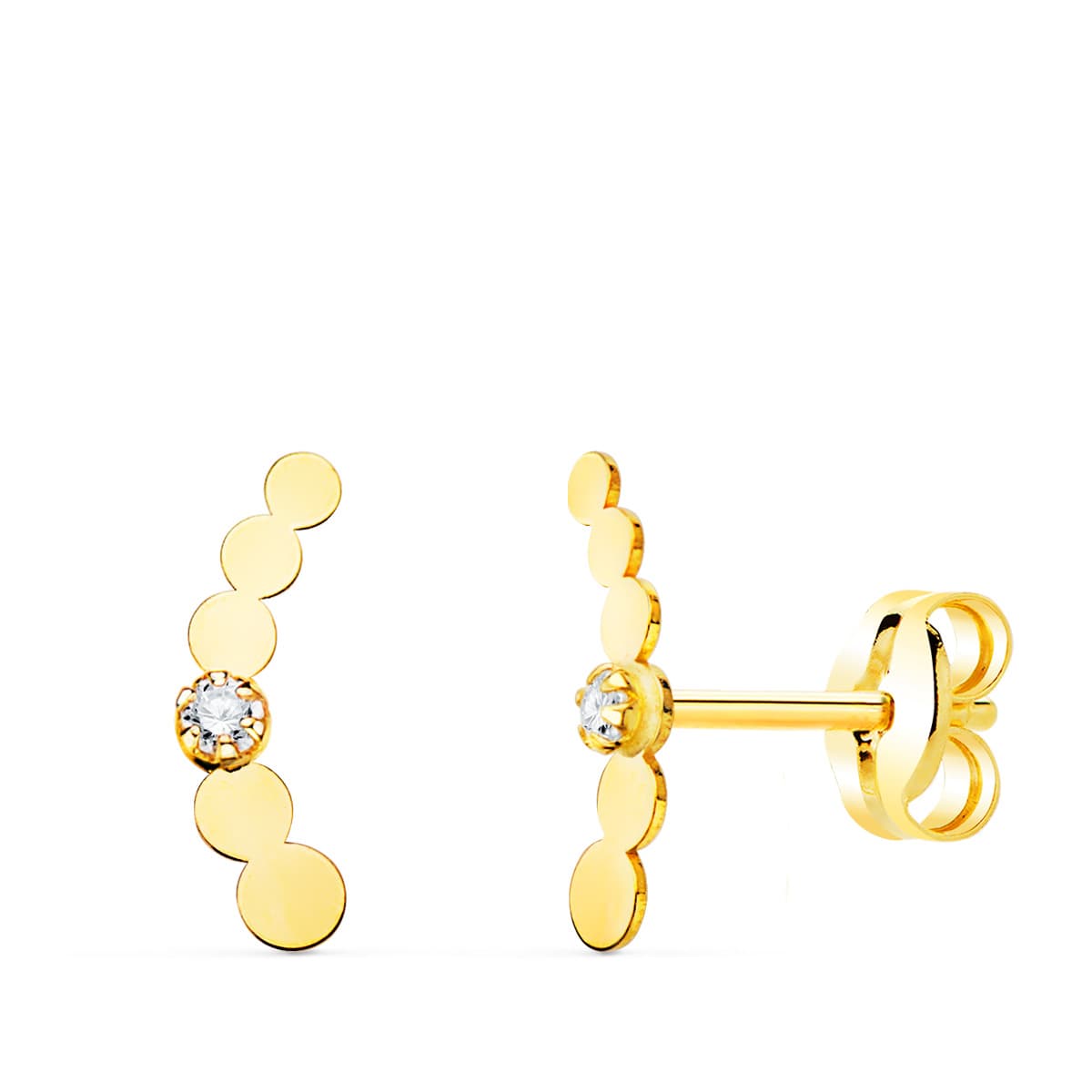 18K Boucles d'oreilles Or Jaune Cercles avec Zircon 10 X 2 Mm. Fermoir Poussettes Papillon