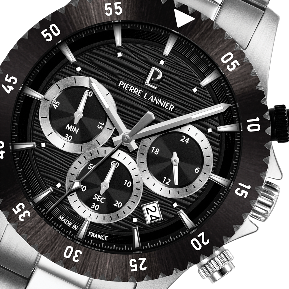 Montre homme Pierre Lannier DECIMA 211K131 – cadran noir bracelet acier argenté – vue 3