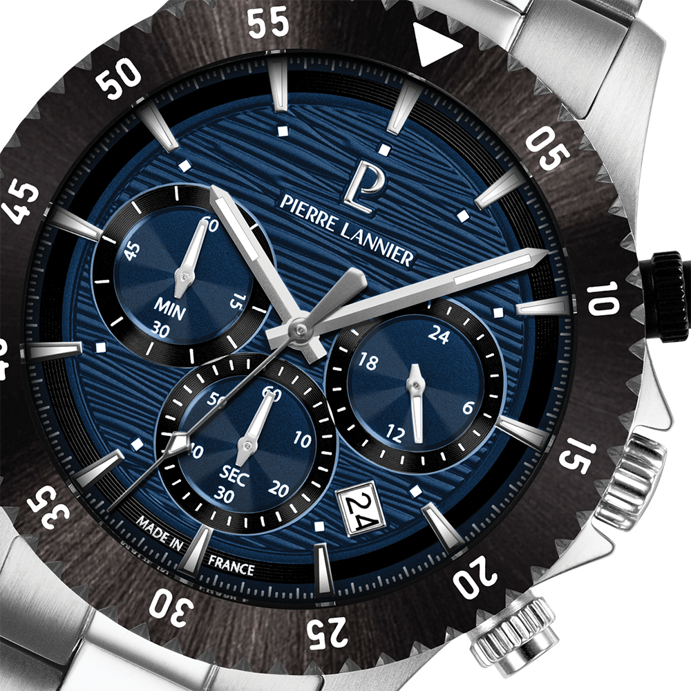 Montre homme Pierre Lannier DECIMA 211K161 – cadran bleu bracelet acier argenté – vue 3