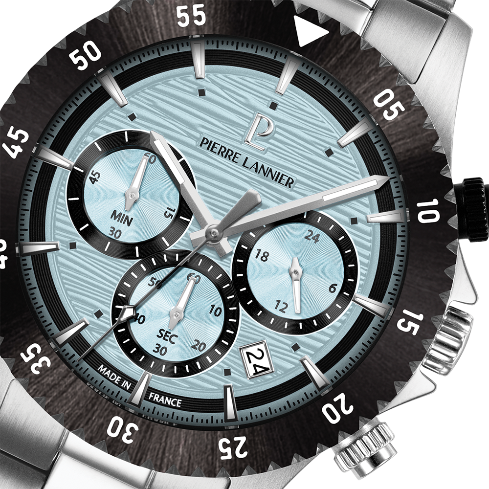 Montre homme Pierre Lannier DECIMA 211K191 – cadran bleu glacier bracelet acier argenté – vue 3