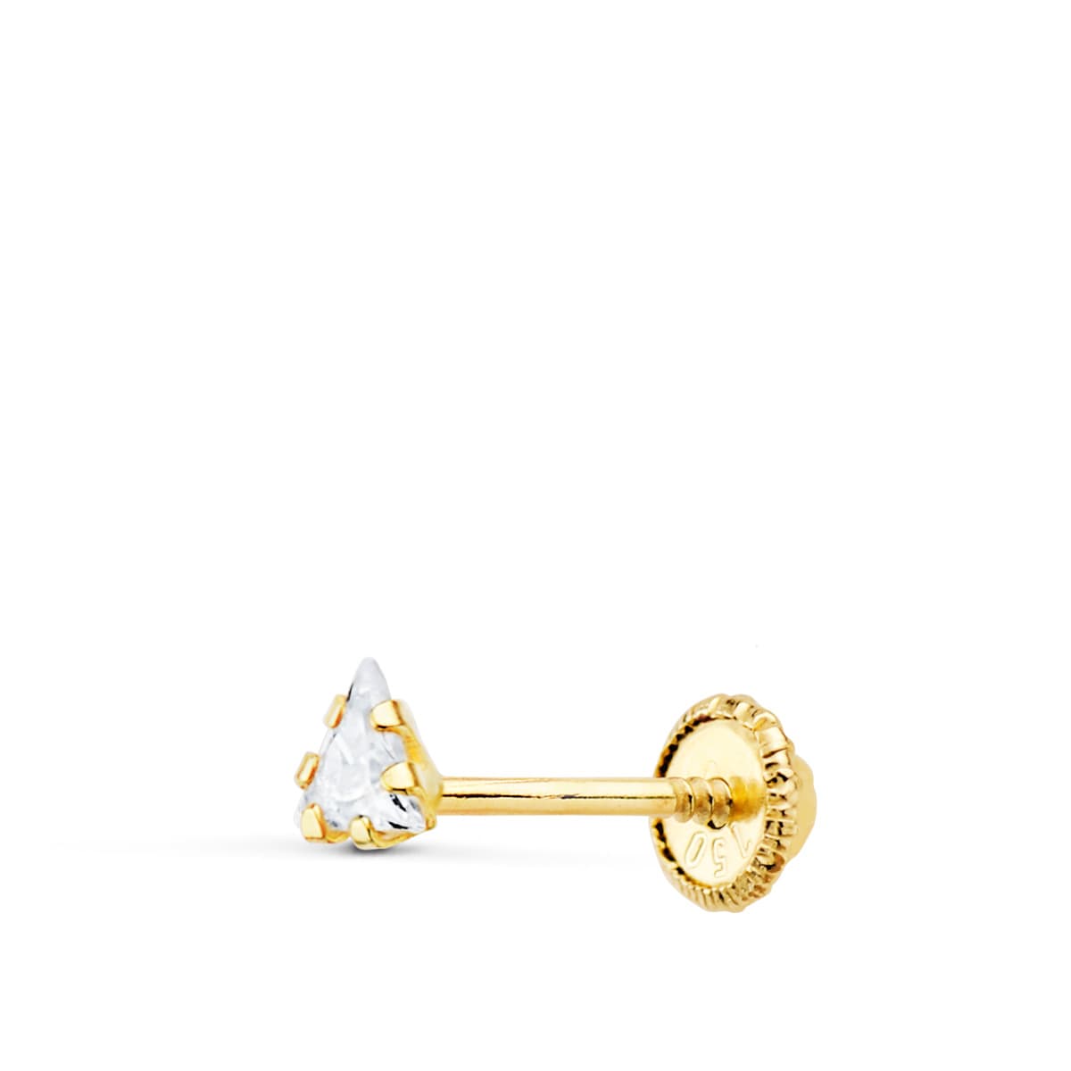 Piercing Oreja Oro Amarillo 18K Oro Amarillo Triángulo Circonitas Garras 3X3MM