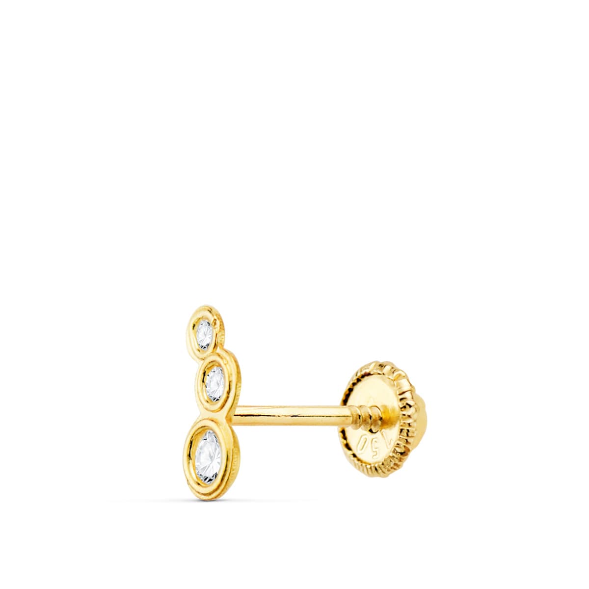18K Piercing en Or Jaune Zircon Serti Clos 6.5X3 mm