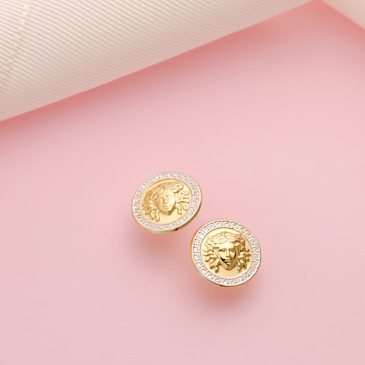 18K Two Tone Gold Greek Jellyfish Earrings 12mm Push Clasp