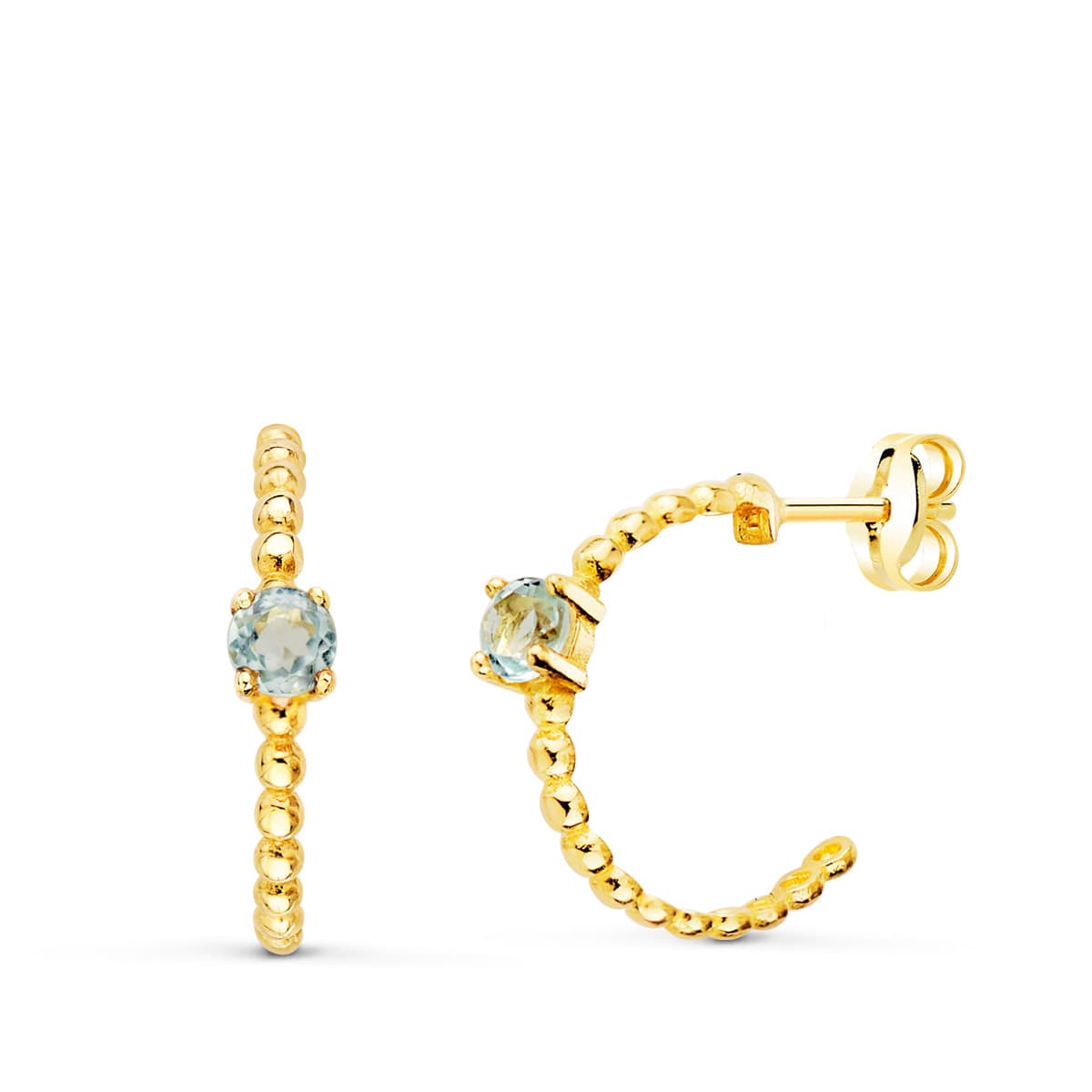 Boucles d'oreilles Demi-cercle en Or Jaune 18K avec Aigue-marine 13X3MM Fermoir Poussettes Papillon
