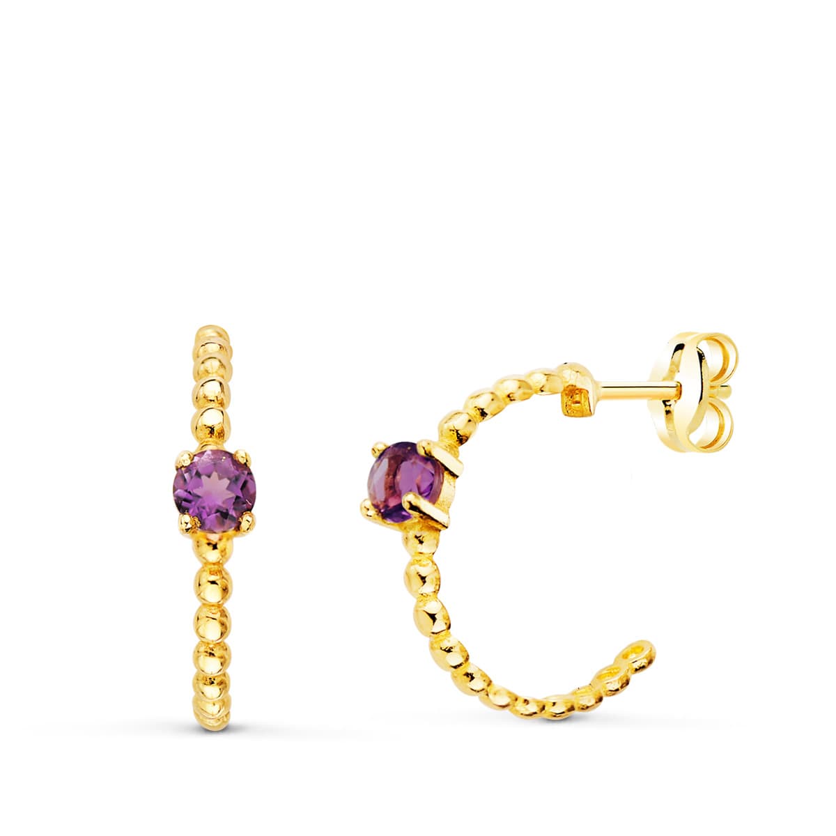 Boucles d'oreilles Or Jaune 18K avec Améthyste 13X3MM Fermoir Poussettes Papillon