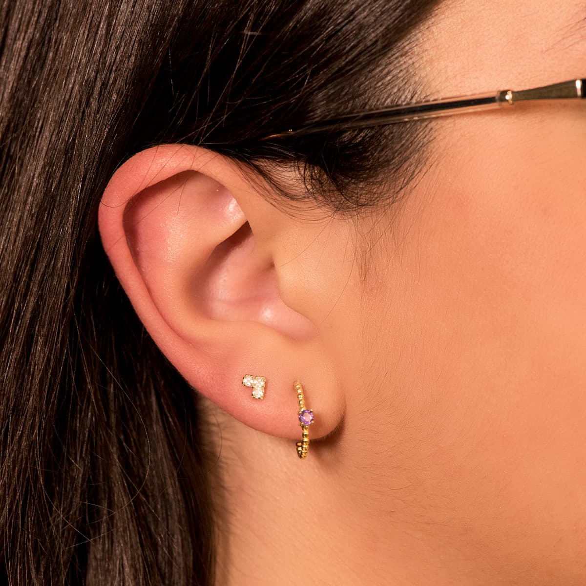Boucles d'oreilles Or Jaune 18K avec Améthyste 13X3MM Fermoir Poussettes Papillon