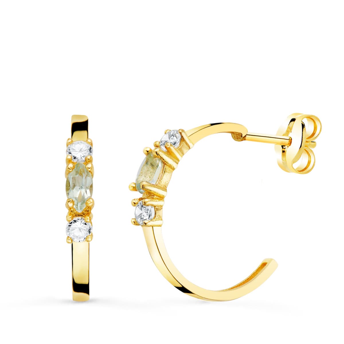 18K Boucles d'oreilles Or Jaune Aiguemarine Taille Marquise 15 X 2 Mm. Poussette