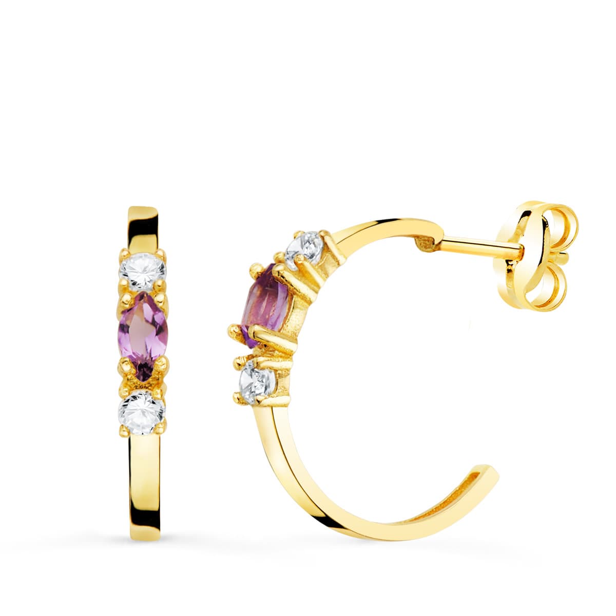 18K Amethyst Hoop Earrings Marquise Cut 15 X 2 Mm. Strollers
