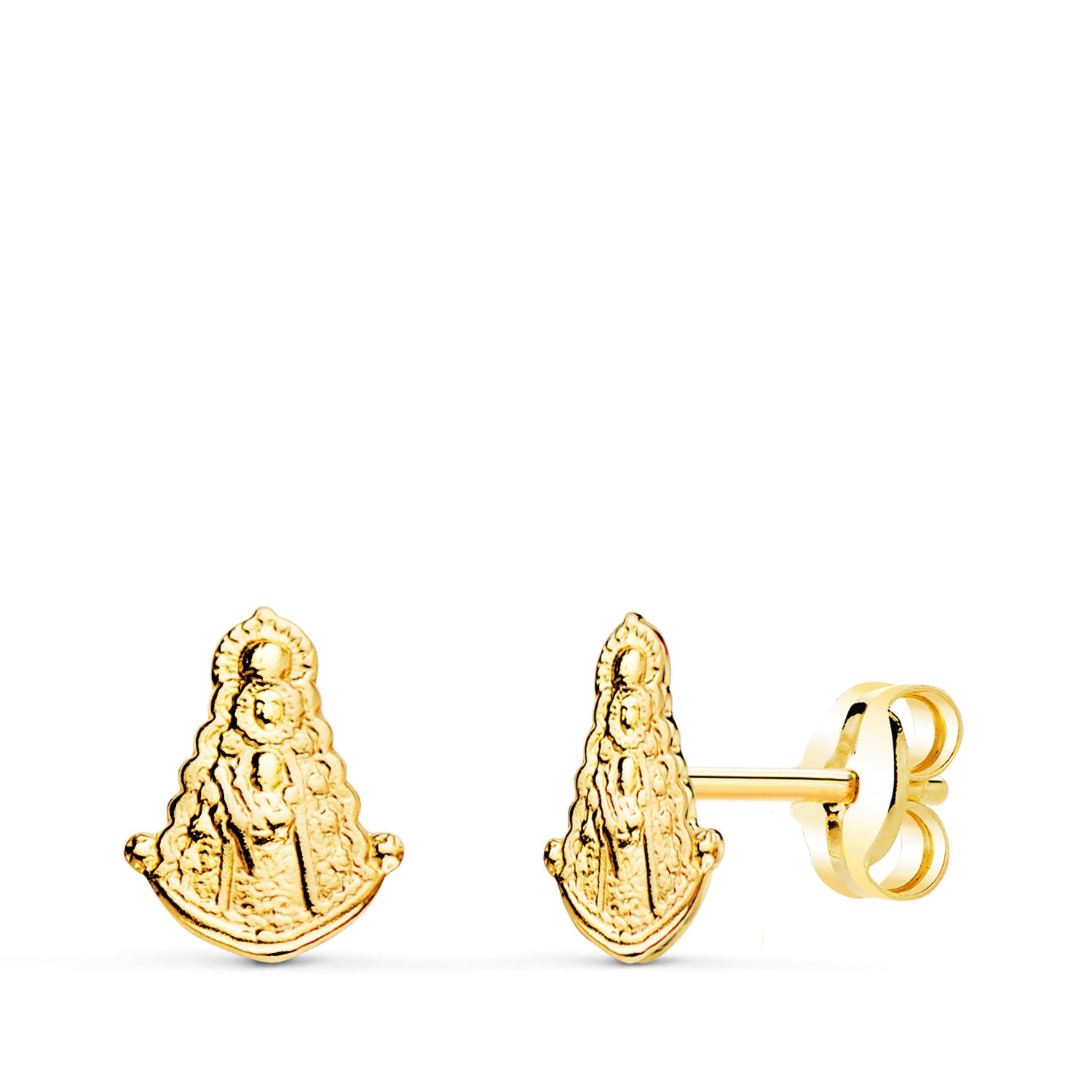 18K Boucles d'oreilles Vierge du Rocio 7,5 X 6 Mm. Fermoir Poussettes.