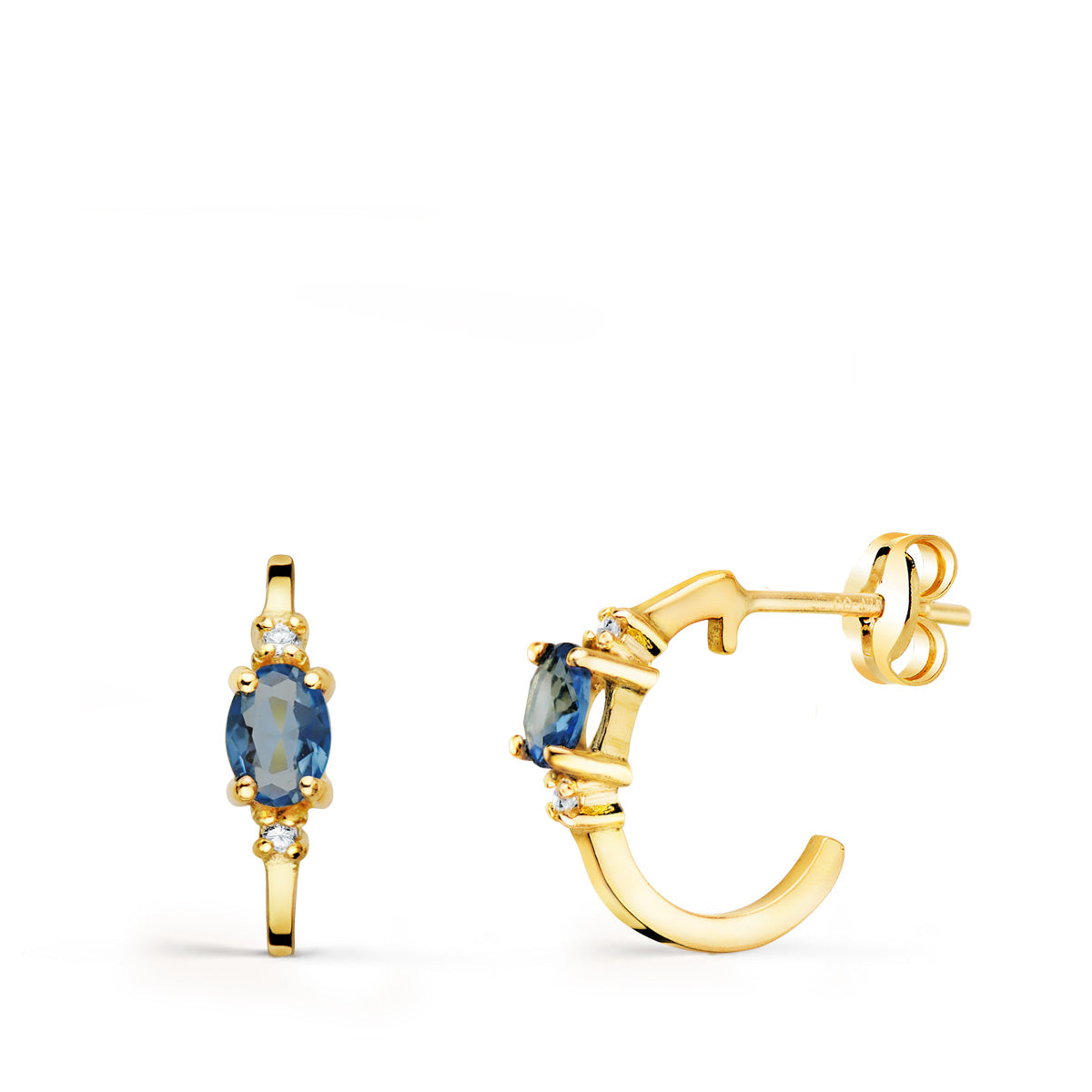 18K Boucles d'oreilles Demi Créoles et Aigue-maeine 12 X 3 Or Jaune. Fermoir Poussettes Papillon