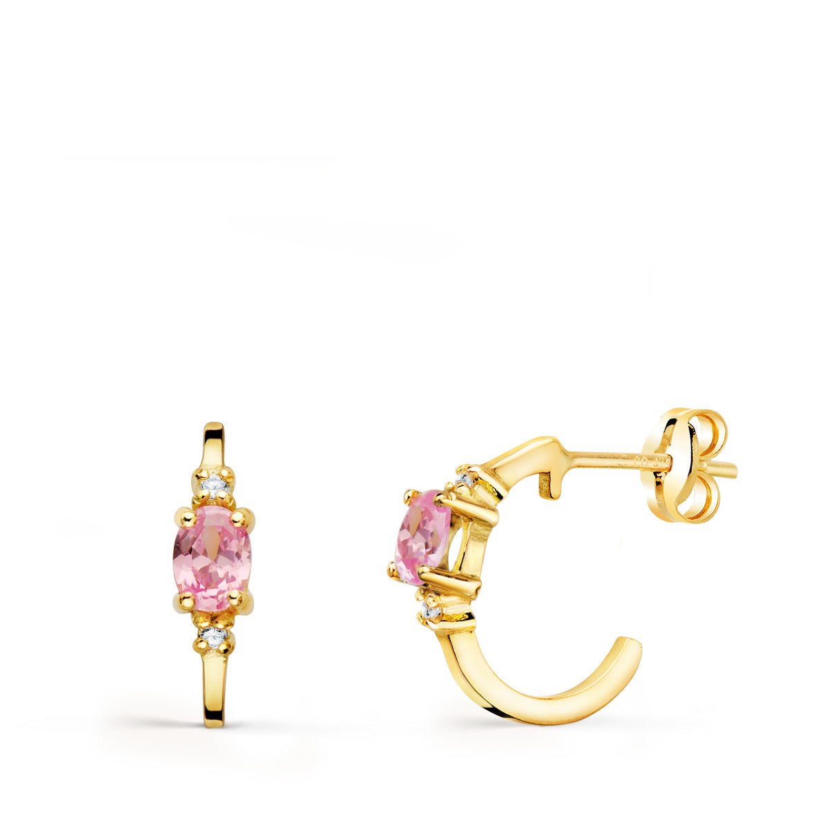 18K Half Hoop Øreringe og Rose Zircon 12 X 3 Gul Guld. Butterfly klapvogn lås