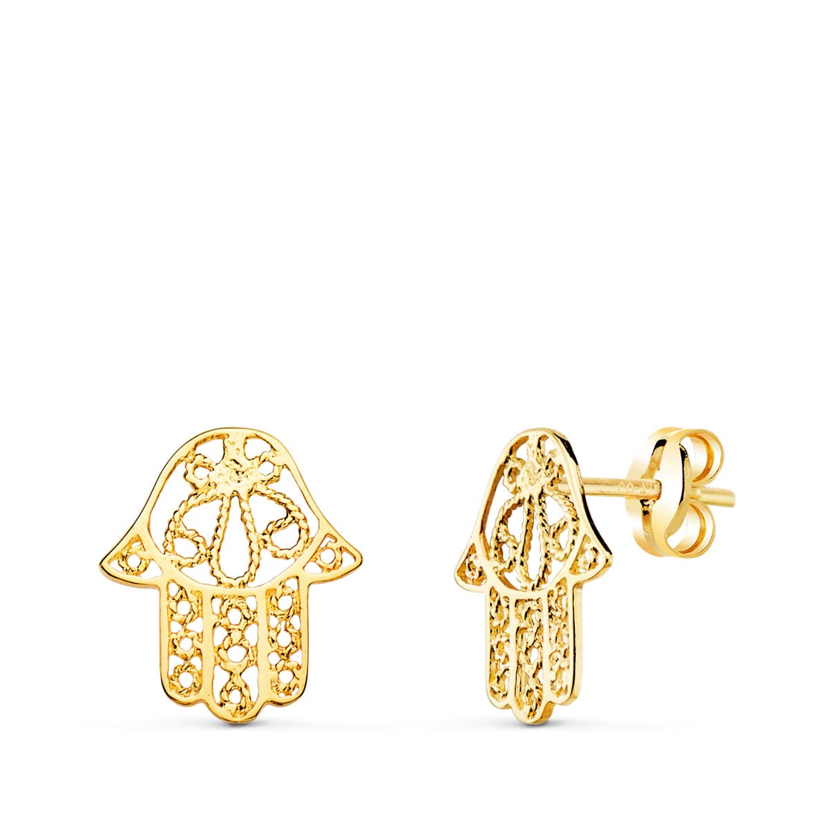 Pendientes Mano de Fátima Calada Oro Amarillo 18K 12