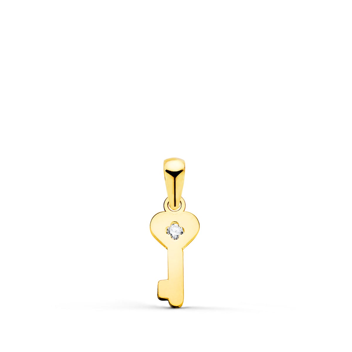 Pendentif Or Jaune 18K Clé Lisse Brillant avec Zircone 14 X 6 mm