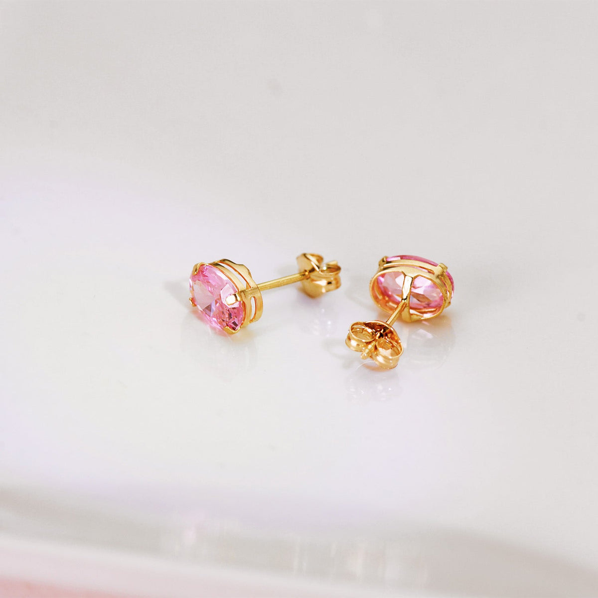 Boucles d'oreilles pierre ovale – Or jaune 18 carats – Rose, vue 2