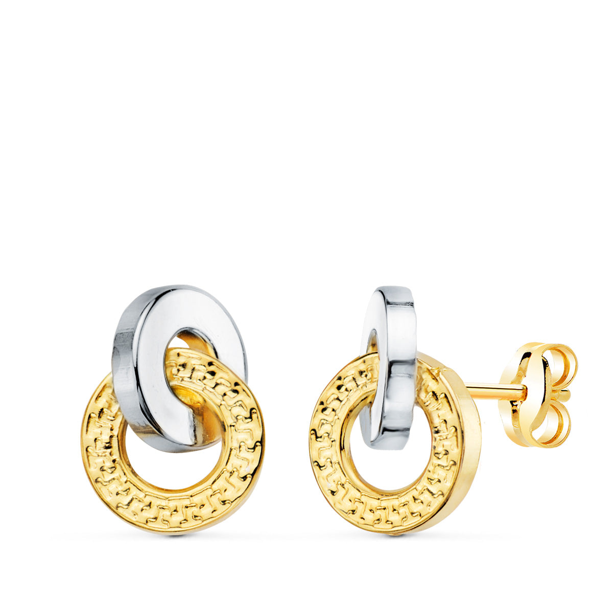 18K tofarvede guld Double Hoop øreringe. 10 x 7 mm. Klap til klapvogn